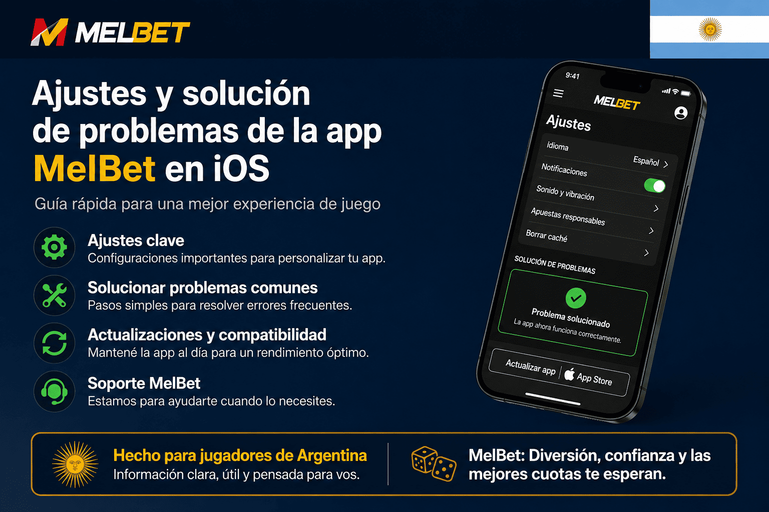 Ajustes y solución de problemas de la app MelBet en iOS