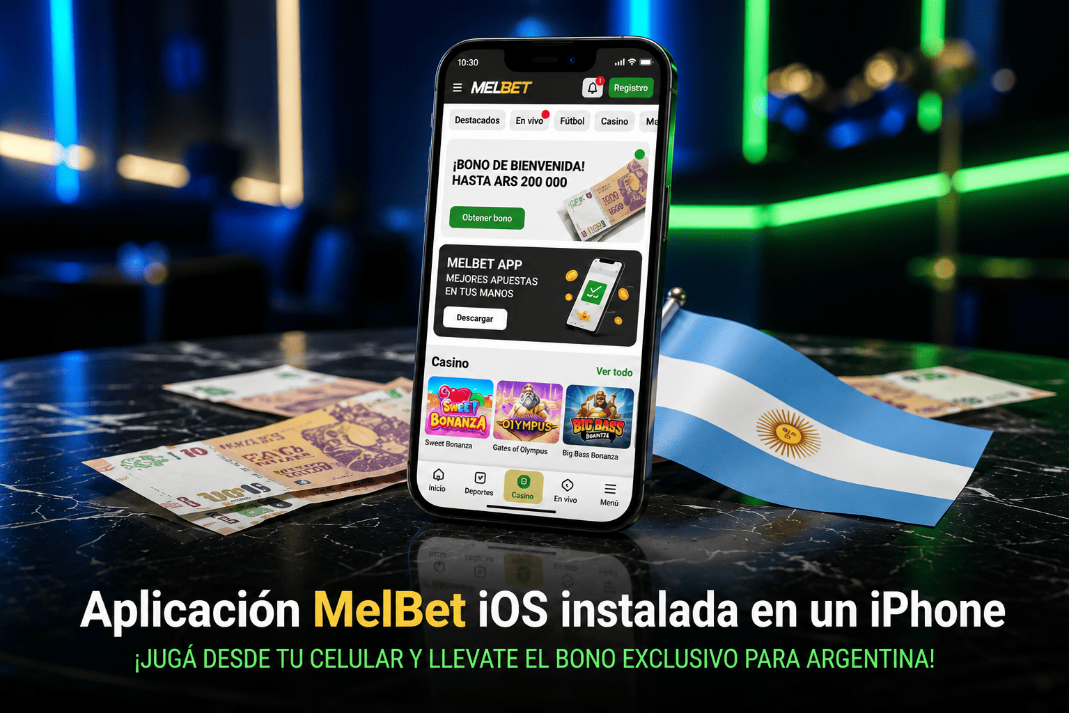 Aplicación MelBet iOS instalada en un iPhone
