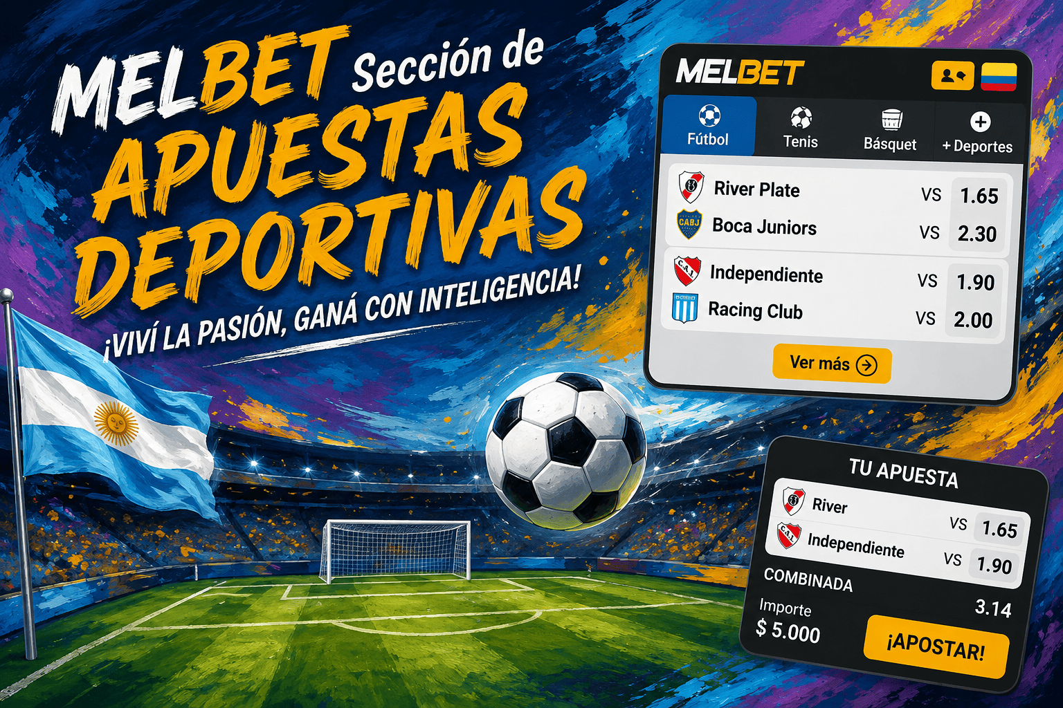 Sección de apuestas deportivas en la aplicación MelBet