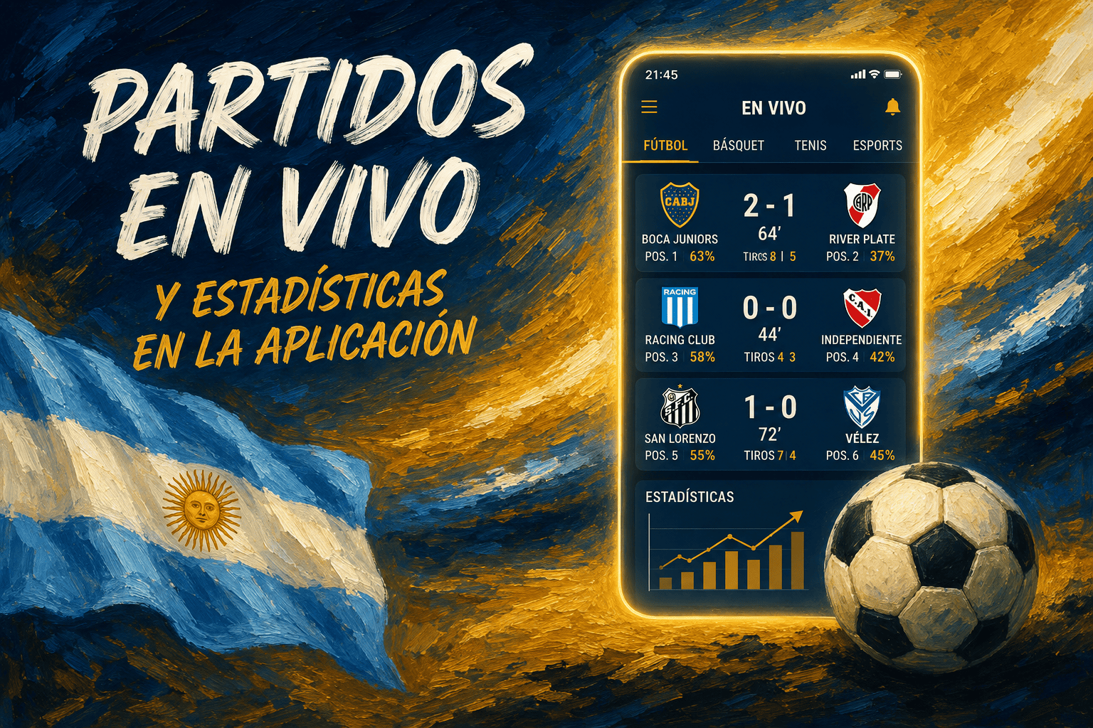 Partidos en vivo y estadísticas en la aplicación