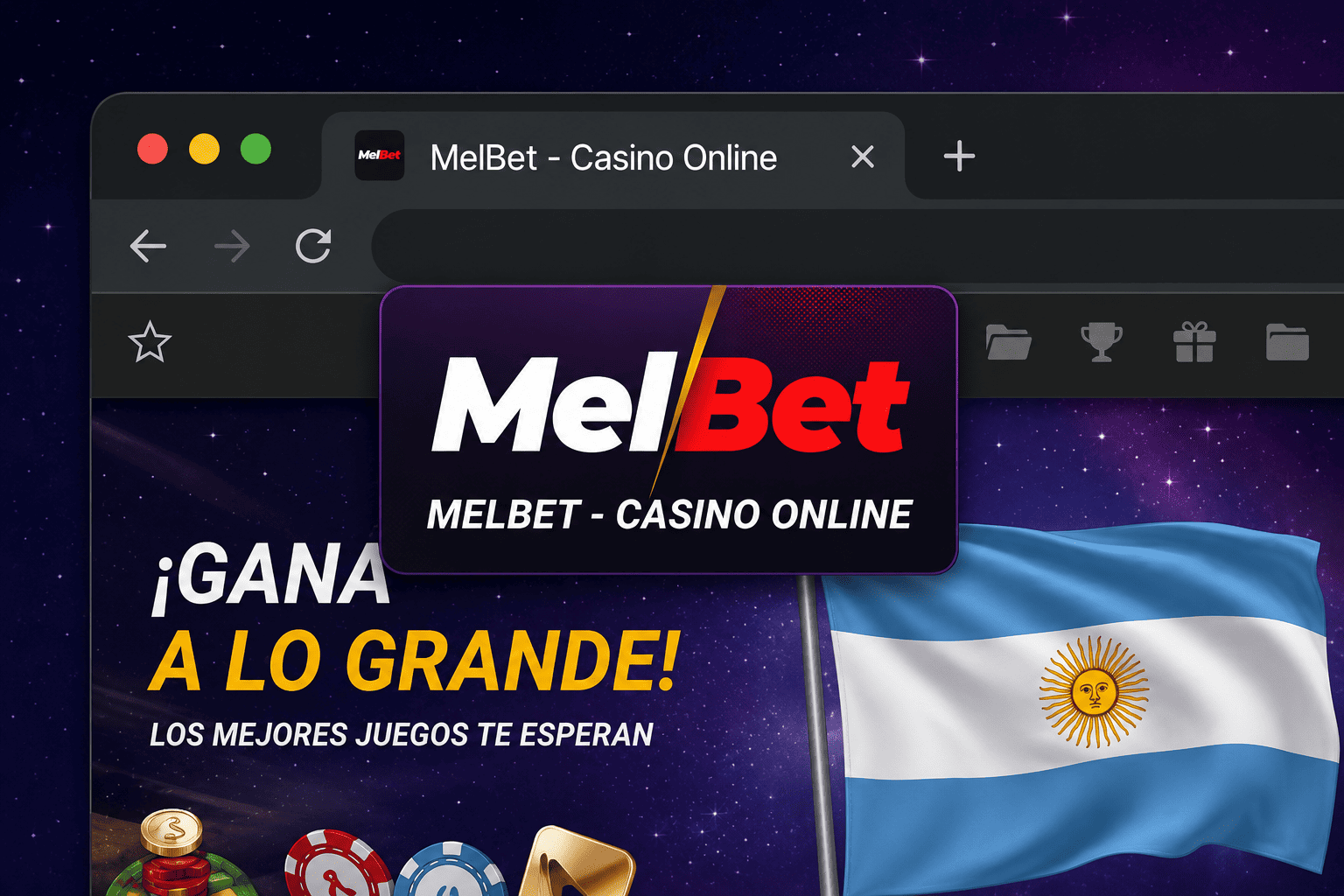 Barra de marcadores del navegador con el acceso directo a MelBet